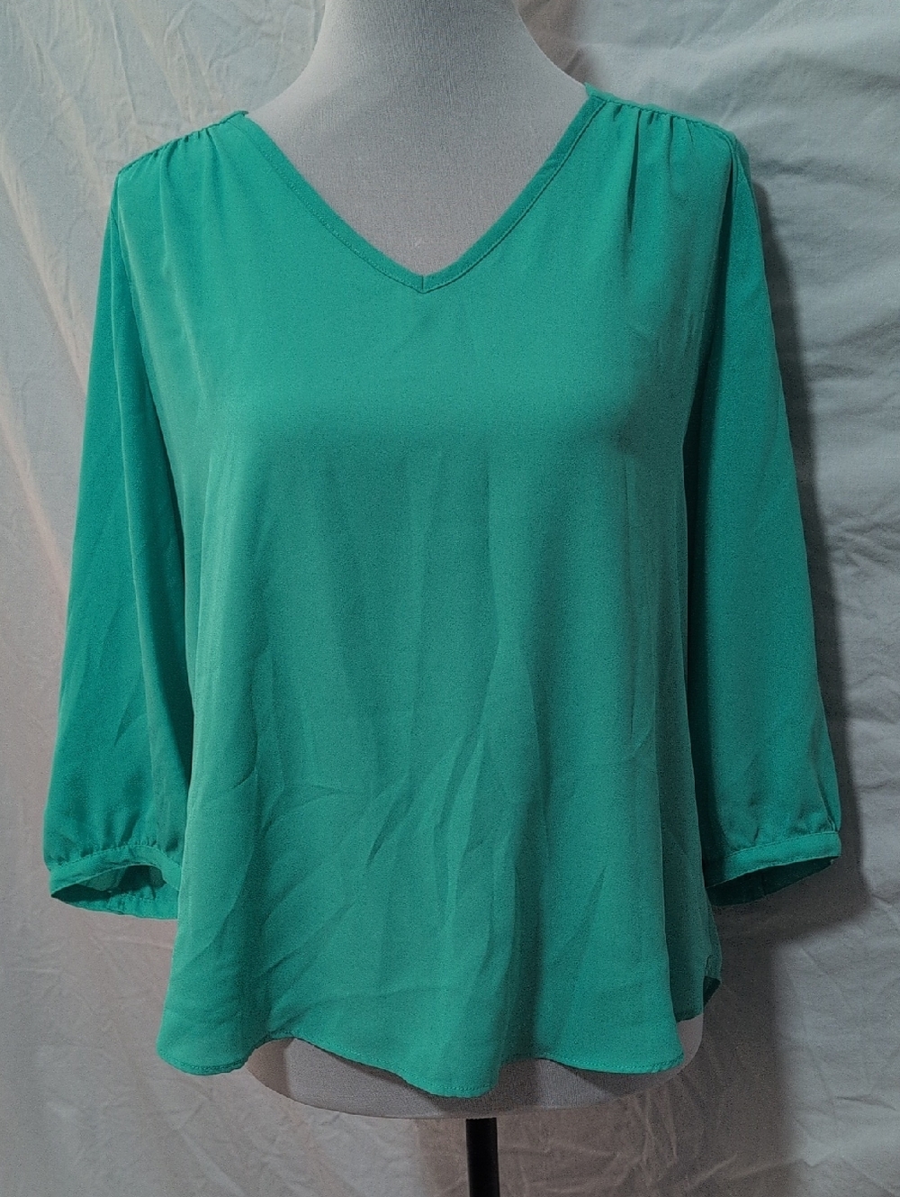 Iz Byer Teal V-Neck 3/4 Sleeve Blouse